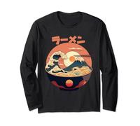 Japanese Ramen bowl Mount Fuji The Great Wave Hokusai Retro Long Sleeve T-Shirt