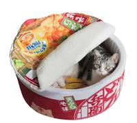 Japanese Ramen Bowl Pet Bed, Novelty Noodle Cup Cat Dog Cuddle House, Premium Plush Cushioned Pet Nest with PP Cotton Padding, Semi-Enclosed Cozy Pet Sleeping Cave, Machine Washable (S)