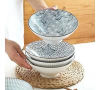 Japanese Ramen Bowl Set of 4-38oz Ceramic Bowls for Soup, Rice, Pho, Pasta or Cereal - Microwave & Dishwasher Safe, 8 Inch Porcelain Dinnerware Gift Set