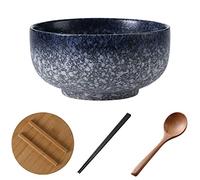 Japanese Ramen Bowls - Large Noodle Soup Bowl with Chopsticks, Spoon, and Wooden Lid for Pho, Thai, Miso, Udon Soup, Asian Food