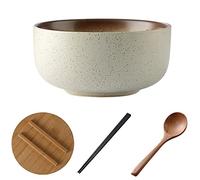 Japanese Ramen Bowls - Large Noodle Soup Bowl with Chopsticks, Spoon, and Wooden Lid for Pho, Thai, Miso, Udon Soup, Asian Food