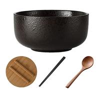 Japanese Ramen Bowls - Large Noodle Soup Bowl with Chopsticks, Spoon, and Wooden Lid for Pho, Thai, Miso, Udon Soup, Asian Food