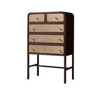 Japanese Rattan Chest of Drawers with Golden Handles - Tall Wooden Storage Cabinet for Living Room & Entryway Stylish nizer for Closet & Beside Table Durable Furniture Solution