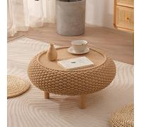 Japanese Rattan Low Table Round Coffee Table for Living Room & Balcony 60 cm Wooden Floor Tea Table Stylish Home Furniture with Bay Window Design