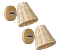 Japanese Rattan Weaving Wall Lamp, E27 Edison Sconce, Decorative Bedside Indoor Lighting, Farmhouse Style Fixture for Living Room, Loft, Kitchen, Cozy Home Ambiance (2 PCS)