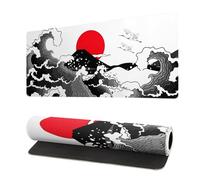 Japanese Red and Black Wave Gaming Mouse Pad Extended Large Mouse Mat Desk Pad Sea Texture Non-Slip Rubber Base Wave Mousepad Stitched Edges Keyboard Desk Pad for Office Home Game 27.6x11.8 Inch