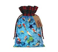 Japanese Red carp S Christmas drawstring gift bags printed flower-strap gift bags perfect for birthdays and holiday parties