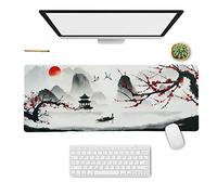 Japanese Red Cherry Blossom Sakura Mouse Pad White XL, Extended Large Mouse Pad, Sakura Mousepad, Floral Long Big Desk Mouse Mat, Cherry Blossom Decor Stuff Accessories, 31.5 X 11.8 Inch