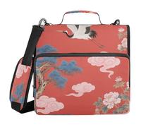 Japanese Red Cloud Crane 3 Rings Zipper Binder Organizer with Strap Multiple Pockets Document Organizer for Middle Student