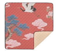 Japanese Red Cloud Crane Soft Padded Baby Activity Play Mat for Indoor Outdoor Lightweight Padded Baby Mat for Baby Kids Toddlers Infants, 50'' x 50''