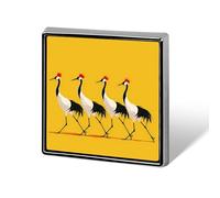 Japanese Red Crown Crane Print Square Badge Personalized Button Brooch Lapel Pins Brooches for Women Men
