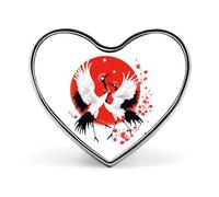 Japanese Red-crowned Crane Badge Heart Shape Cute Brooch Pins Button Badges for Backpack Jackets Hats Decor