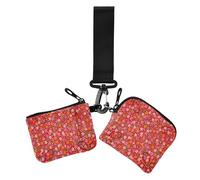 Japanese Red Flower Women's Card Cases Change Holder Minimalist Key Chain Wallet Change Purse with Keychain for Women 2 Pcs