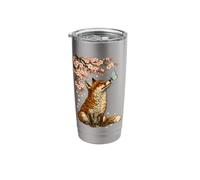 Japanese Red Kitsune Fox with Butterfly and Cherry Blossom Stainless Steel Insulated Tumbler