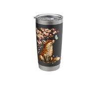 Japanese Red Kitsune Fox with Butterfly and Cherry Blossom Stainless Steel Insulated Tumbler