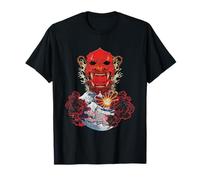 Japanese Red Samurai Oni Mask Ogre Kanagawa Wave Demon T-Shirt