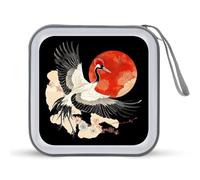 Japanese Red Sun Crane CD Case 40 Capacity Plastic DVD Storage Box Sleeves Zippered Wallet