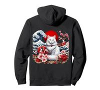 Japanese Red Sun Cute White Cat Cherry Blossom Japan Wave Pullover Hoodie