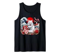 Japanese Red Sun Cute White Cat Cherry Blossom Japan Wave Tank Top