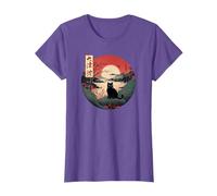 Japanese Red Sunset and Black cat Kanji Japan art T-Shirt