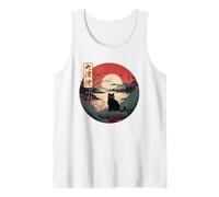 Japanese Red Sunset and Black cat Kanji Japan art Tank Top