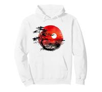 Japanese Red Sunset Mount Fuji Watercolor Art Japan Lover Pullover Hoodie