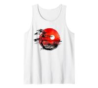 Japanese Red Sunset Mount Fuji Watercolor Art Japan Lover Tank Top