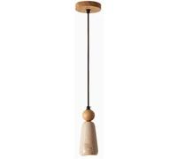 Japanese Retro Adjustable Hanging Lamp Yellow Travertine Body Pendant Light Fixtures Spherical Decoration Solid Wood Base Chandelier for Bedroom(Wood)
