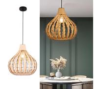 Japanese Retro Round Chandelier, 13" Rattan Pendant Light Fixture, Boho Hand-Woven Basket Pendant Light, Ceiling Hanging Lights for Restaurants Living Room Bedroom