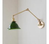 Japanese Retro Wall Sconces Lighting, 7 Inch Glass Wall Sconce Swing Arm Wall Lamp Adjustable Angle with Brushed Brass Finish for Bedroom Living Room Study Room Office