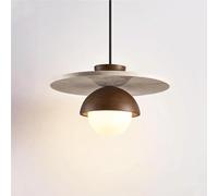 Japanese Retro Yellow Travertine Pendant Light Natural Stone Restaurant Hanging Mid Century Nordic Walnut Chandelier for Farmhouse Dining Room G9 Base
