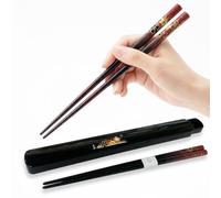 Japanese Reusable Chopsticks with Travel Case, 8.9 inch Portable Chopstick Set Made in Japan, Non-Slip Tips for Sushi Ramen, Traditional Red Yuzen Floral Design (Kimono Red Blossom)