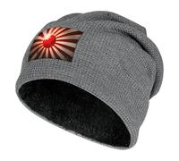 Japanese Rising Sun Flag Light Rays Plush Lined Beanie Novelty Printed Pullover Cap Winter Hat Warm Soft Skiing Hats Skull Cap Unisex Black/Dark Gray
