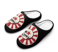Japanese Rising Sun Flag with Skull Star Mens Winter Warm Slippers Rubber Sole Comfortable Cotton House Shoes For Daily Wear 9-10(42-43)
