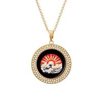 Japanese Rising Sun Pendant Necklace Round Diamond Necklace Golden-Color Jewelry Charms for Women