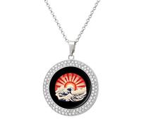 Japanese Rising Sun Pendant Necklace Round Diamond Necklace Silver-Color Jewelry Charms for Women