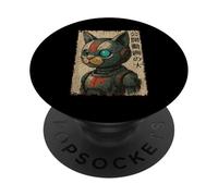 Japanese Robot Cat Traditional Samurai Anime Ukiyo-e PopSockets Adhesive PopGrip