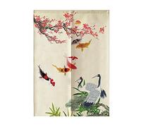 Japanese Room Divider Door Window Fly Linen Privacy Short Kitchen Curtains for Doorways Kitchens Natural yellow carp 70 X 120 cm