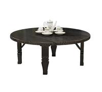 Japanese Round Folding Coffee Table, Small Black Low Dining Table for Bedroom & Living Room, Compact Window Table for Computer, 60x60 cm Kang Design