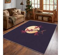 Japanese Rug, Moon Cherry Blossom Area Rug 240x240cm, Machine Washable Rug for Living Room, Bedroom, Non Slip Soft Carpet, Oriental Home Decor & Gifts D#1179