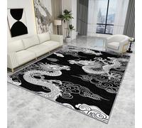 Japanese Rugs for Bedroom - Chinese Dragon Rug - Japan Traditional Black and White Rugs, Fantasy Animal Carpet, Washable Rug Non Slip Large Area Rugs, Chinese Dragon Home Decor Gifts, 120 X 180 cm