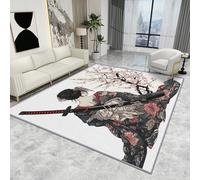 Japanese Rugs for Bedroom - Japanese Rug - Geisha Cherry Blossom Rugs, Samurai Katana Asian Carpet, Washable Rug Non Slip Low Pile Soft Large Area Rugs, Japanese Home Decor Gifts, 140 X 200 cm