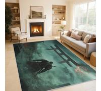 Japanese Rugs Living Room Large 240x340, Torii Japanese Samurai Area Rugs for Bedroom, Non Slip Low Pile Soft Flannel Carpet, Bedroom Accessories H-26