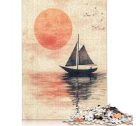 Japanese Sailboat Sunset Jigsaw Puzzles for Adults 500 Piece High Challenging Puzzle Wooden Jigsaw Gifts Puzzles Family Games 500pcs (52x38cm)