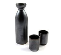 Japanese Sake Set with Bottle & 2 Cups in Matt Silver Glazed Ceramic - zen minded