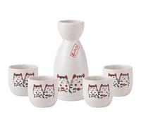 Japanese Sake Sets 5 Pieces Sake Pot and Sake Cup Set Traditional Hand Painted Design Neko Porcelain Pottery Cups Lucky Fortune Cat Crafts Ceramic Serving Carafe