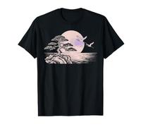 Japanese Sakura Blossom Crane Vintage Line Art Value Graphic T-Shirt