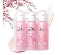 Japanese Sakura Luxury Travel Size Toiletries Set,Mini Shampoo&Conditioner Set + Body Wash for Women, Compact Hair Care&Shower Gift Set - Ideal Travel Minis Toiletries Women, Gym&Holiday Essentials