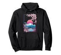 Japanese Sakura Mount Fuji Sunset Retro Landscape Pullover Hoodie