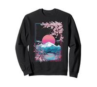 Japanese Sakura Mount Fuji Sunset Retro Landscape Sweatshirt